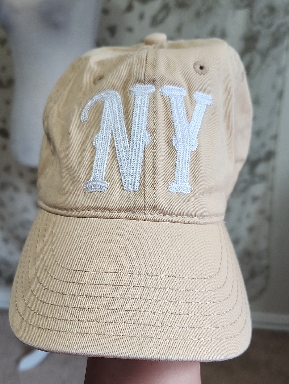 Embroidered NY Beige Baseball Cap